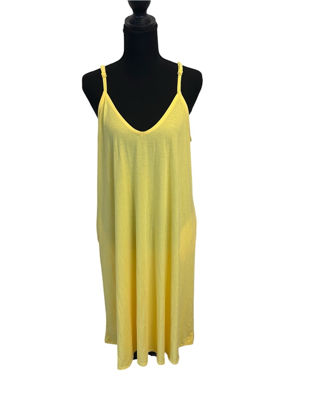 Zenana Lightweight Yellow V-Neck Slip Midi Dress with Adjustable Straps Size L